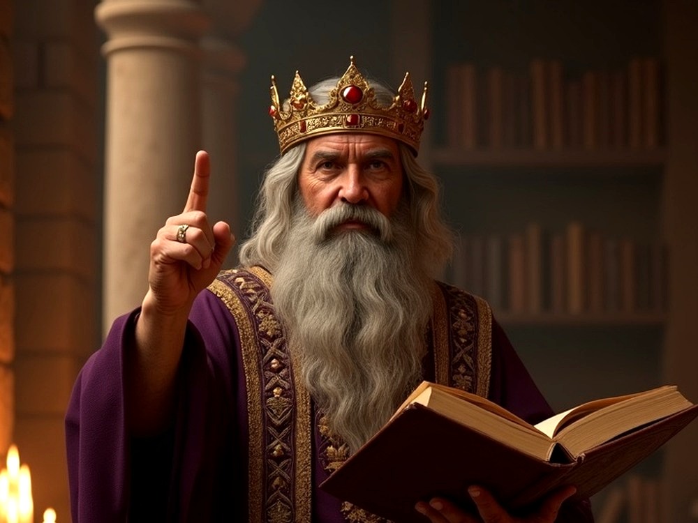 King Solomon face in golden reflection, representing discernment beyond instinct